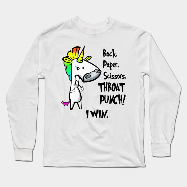 Rock Paper Scissors Throat Punch I Win Funny Unicorn Long Sleeve T-Shirt by cobiepacior